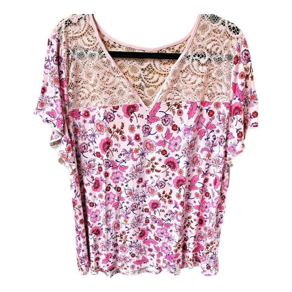 TORRID NEW Floral Jersey Knit Super Soft Slub Lace Yoke Flutter Sleeve Top - Picture 1 of 16